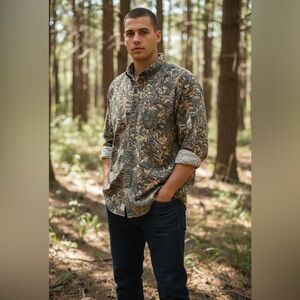 EUC C.E. Schmidt Workwear Men’s Camo Leaves Button Down Shirt Hunting - Size XL